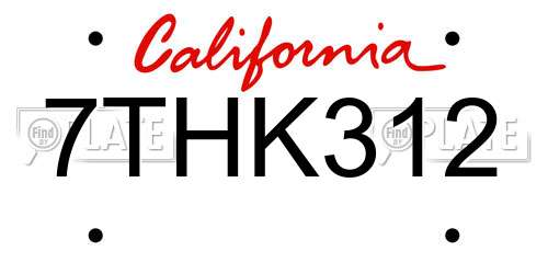 7THK312 California License Plate