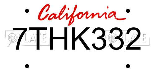 7THK332 California License Plate