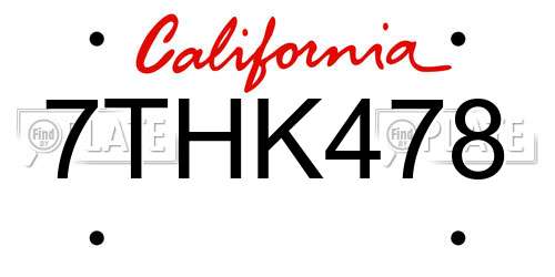 7THK478 California License Plate