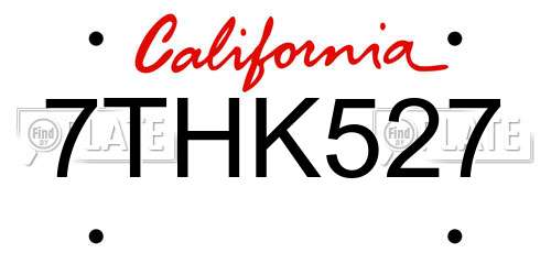 7THK527 California License Plate
