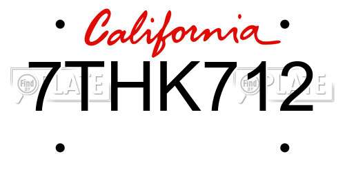 7THK712 California License Plate