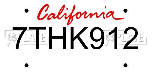 7THK912 California License Plate