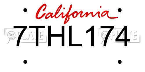 7THL174 California License Plate
