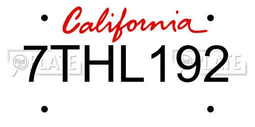 7THL192 California License Plate