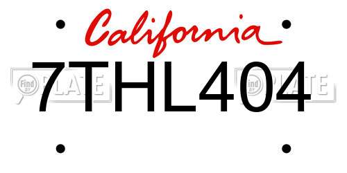 7THL404 California License Plate