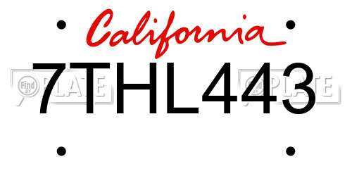 7THL443 California License Plate