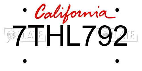 7THL792 California License Plate