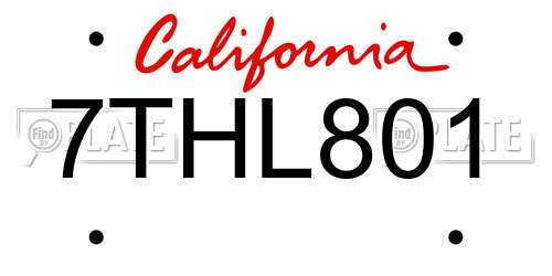 7THL801 California License Plate