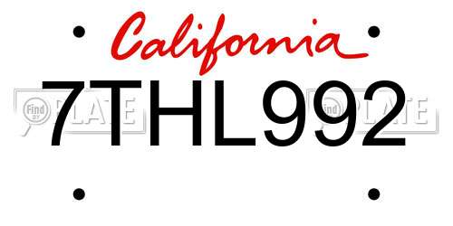 7THL992 California License Plate