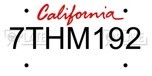 7THM192 California License Plate
