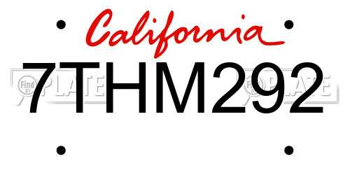 7THM292 California License Plate
