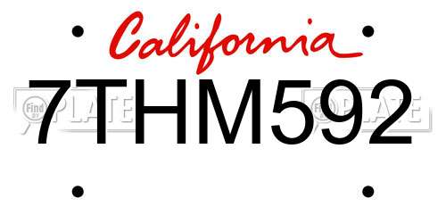 7THM592 California License Plate