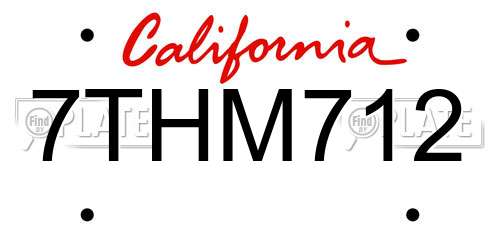 7THM712 California License Plate