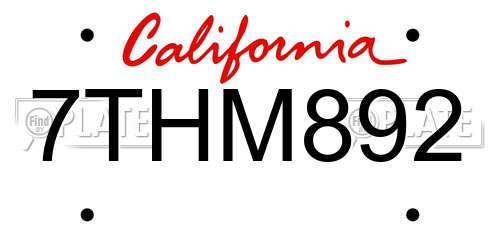 7THM892 California License Plate