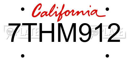 7THM912 California License Plate