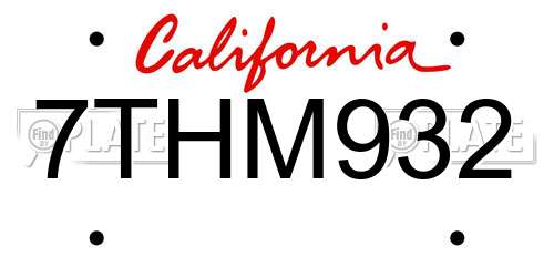 7THM932 California License Plate