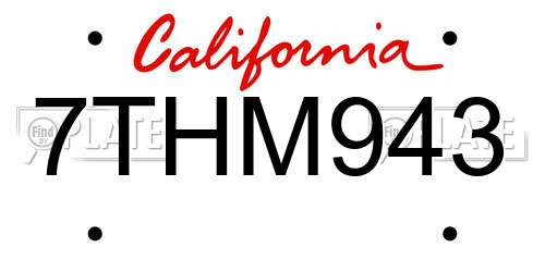 7THM943 California License Plate