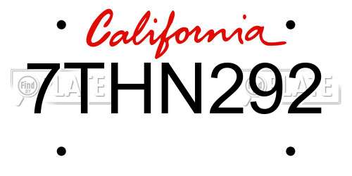 7THN292 California License Plate