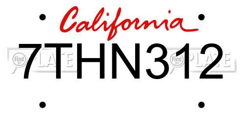 7THN312 California License Plate