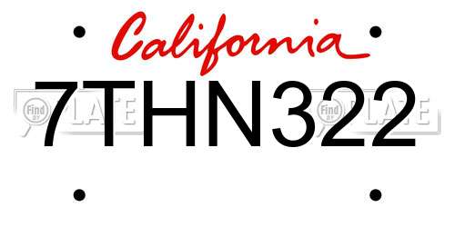 7THN322 California License Plate