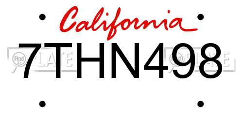 7THN498 California License Plate