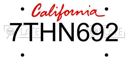 7THN692 California License Plate