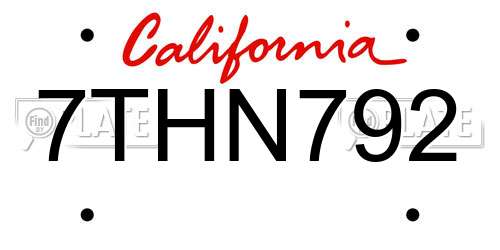 7THN792 California License Plate