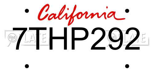 7THP292 California License Plate
