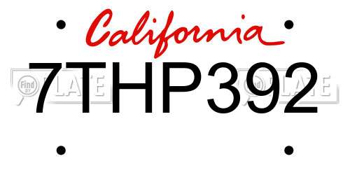 7THP392 California License Plate