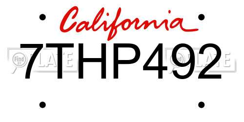 7THP492 California License Plate