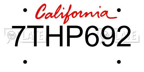 7THP692 California License Plate