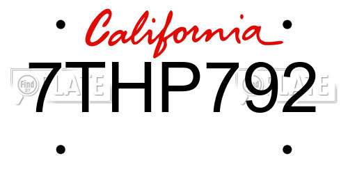 7THP792 California License Plate