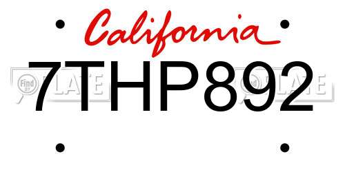 7THP892 California License Plate