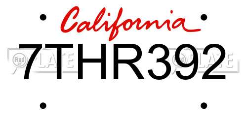 7THR392 California License Plate