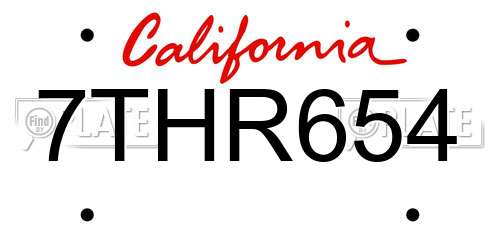 7THR654 California License Plate