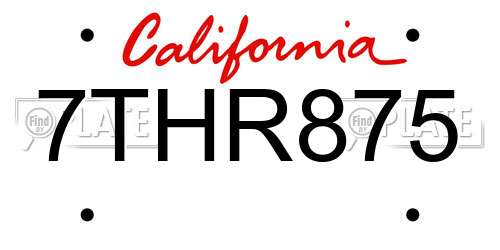7THR875 California License Plate