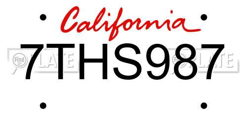 7THS987 California License Plate