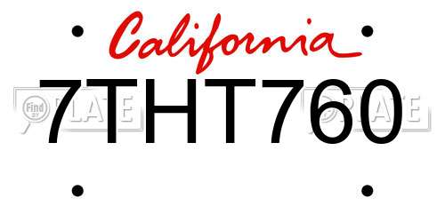 7THT760 California License Plate