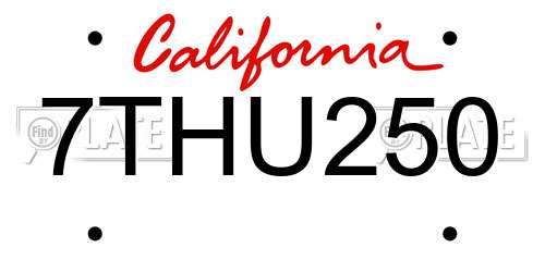 7THU250 California License Plate