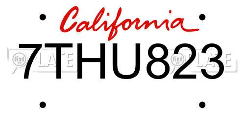 7THU823 California License Plate