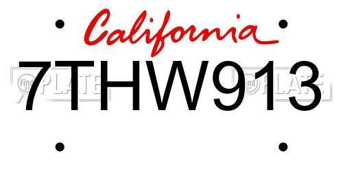 7THW913 California License Plate