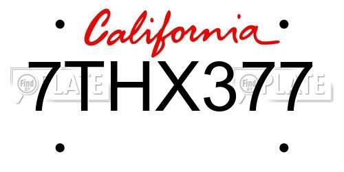 7THX377 California License Plate