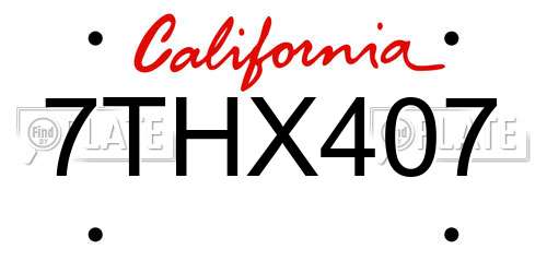 7THX407 California License Plate