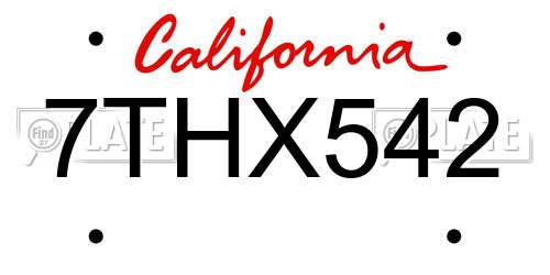 7THX542 California License Plate