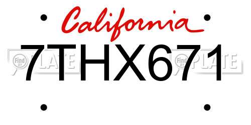 7THX671 California License Plate