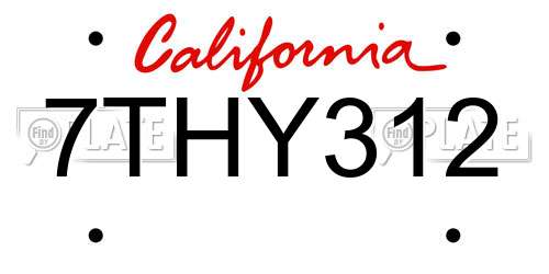 7THY312 California License Plate