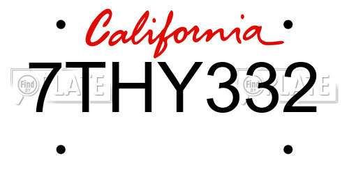 7THY332 California License Plate