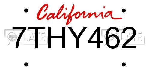 7THY462 California License Plate