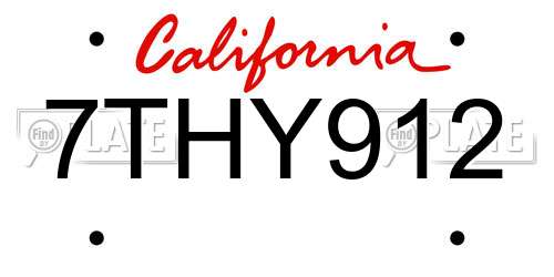 7THY912 California License Plate