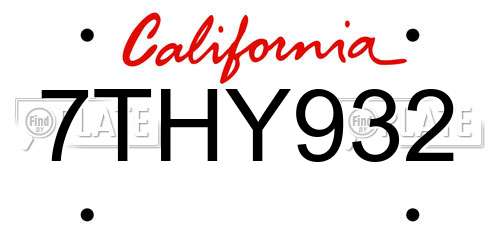 7THY932 California License Plate